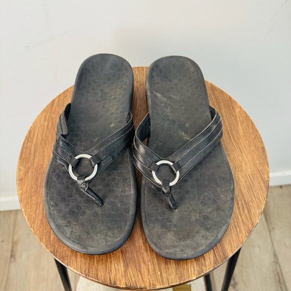 Vionic Tide Aloe Black Leather Thong Sandals Women’s Size 10 - Picture 4 of 7